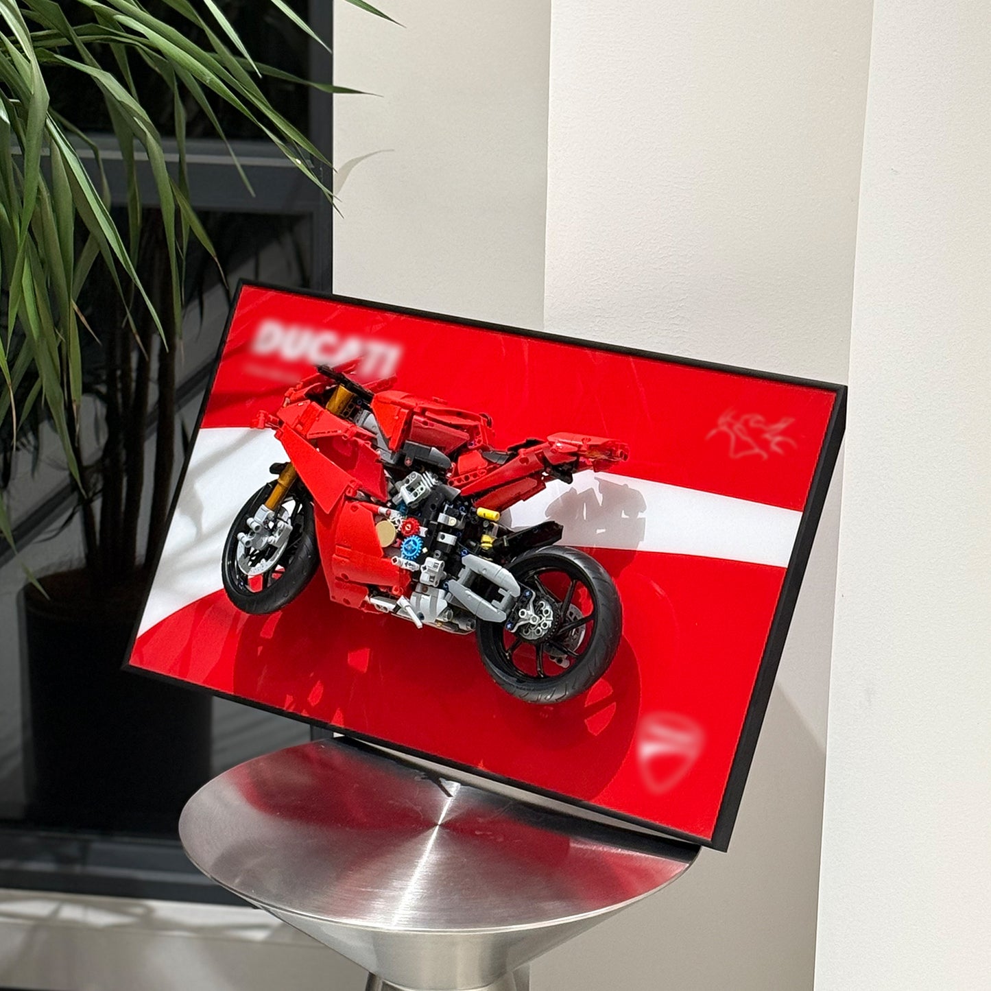 iLuane Display Wallboard for Lego Technic Ducati Panigale V4 S Motorcycle Toy Building Set 42202, Adult Collectibles Wall Mount, Home or Office Décor (No Car Included)