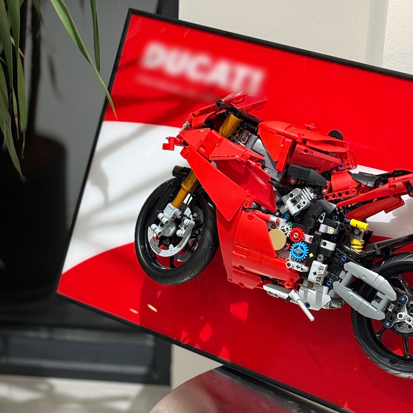 iLuane Display Wallboard for Lego Technic Ducati Panigale V4 S Motorcycle Toy Building Set 42202, Adult Collectibles Wall Mount, Home or Office Décor (No Car Included)