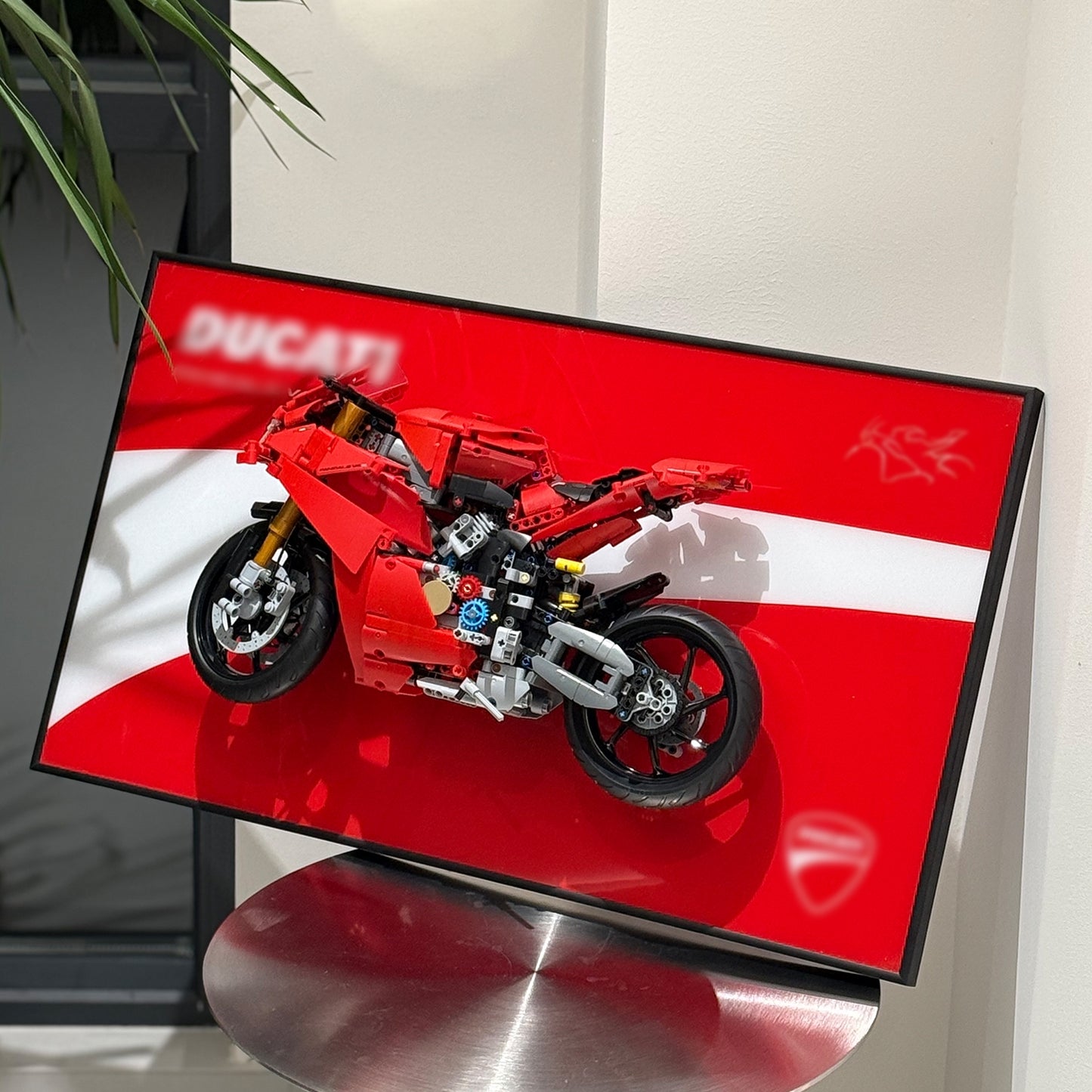 iLuane Display Wallboard for Lego Technic Ducati Panigale V4 S Motorcycle Toy Building Set 42202, Adult Collectibles Wall Mount, Home or Office Décor (No Car Included)