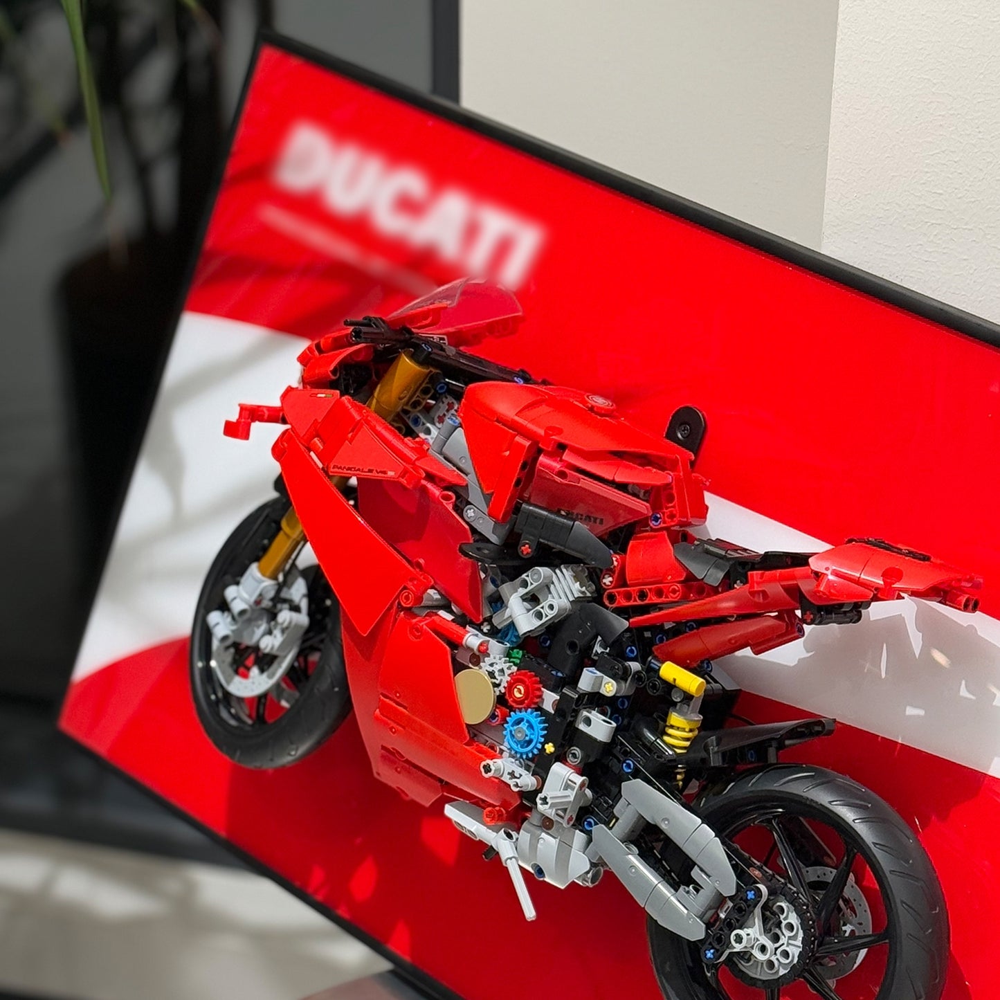 iLuane Display Wallboard for Lego Technic Ducati Panigale V4 S Motorcycle Toy Building Set 42202, Adult Collectibles Wall Mount, Home or Office Décor (No Car Included)