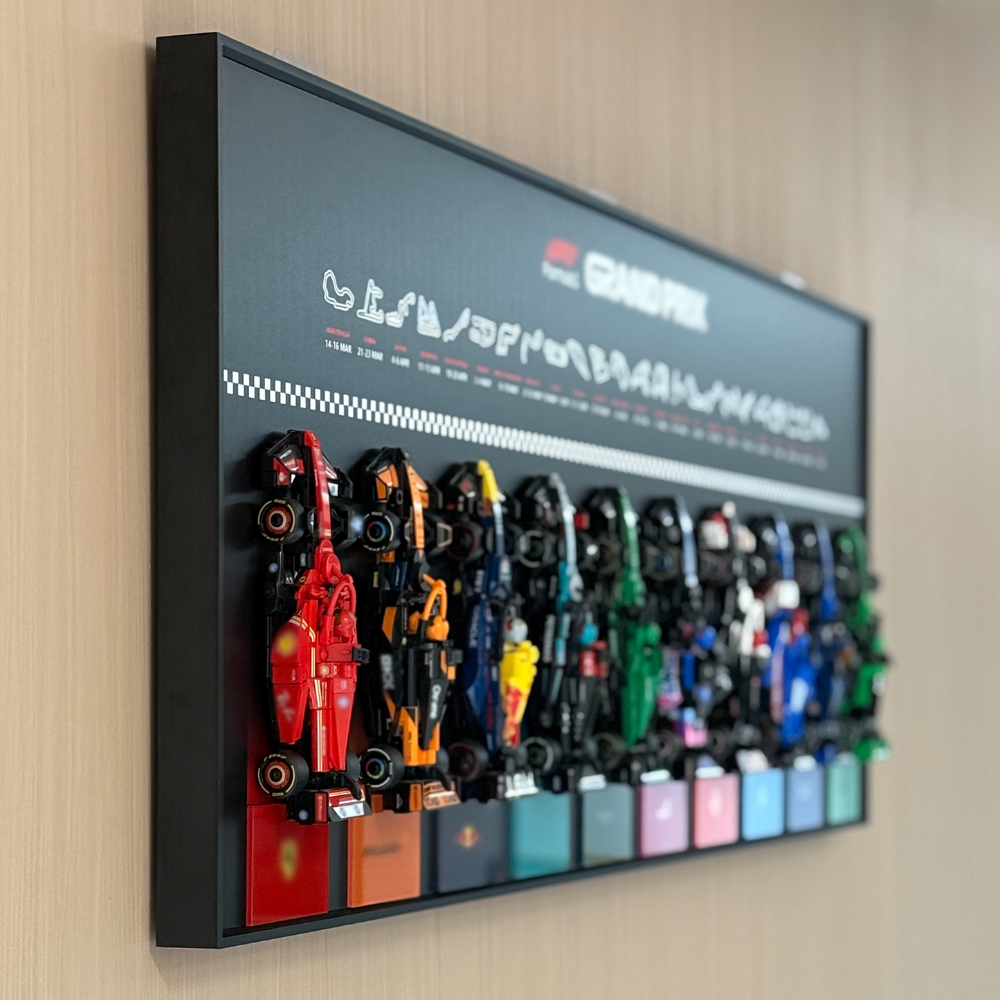 iLuane Display Wallboard for Lego Speed Champions Collector's Pack 66802, Holds 10 Cars in One Frame, Adult Collectibles Wall Mount, Home or Office Décor, 77242–77251 Style B (No Car Included)