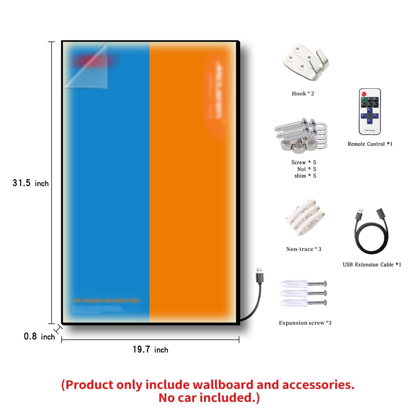 iLuane Display Wallboard for Lego Technic McLaren Formula 1 Race Car 42141 with LED Lights (No Car Included)