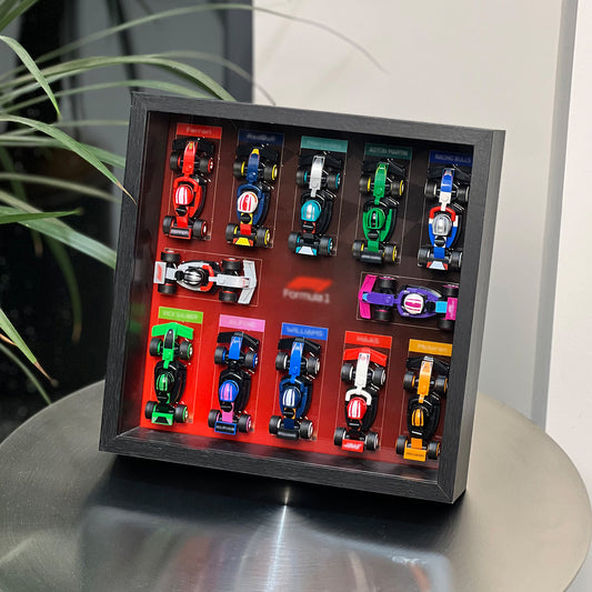 iLuane Display Wallboard for Lego Surprise F1 Collectible Race Cars 66796, Holds 12 Cars on One Frame, Adult Collectibles F1 Wall Mount, Home or Office Décor, Black (No Car Included)